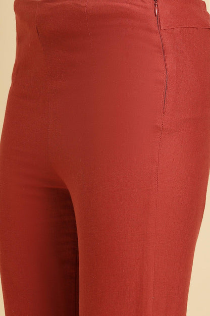 Rust Red Embellished Solid Slim Pants - wforwoman
