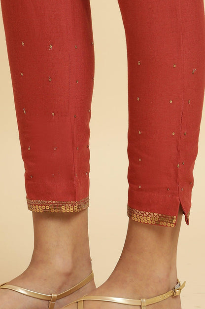 Rust Red Embellished Solid Slim Pants - wforwoman