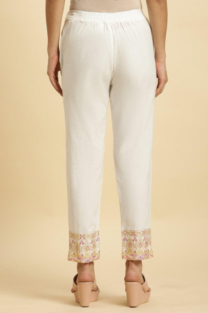 Ecru Solid Slim Pants With Printed Kota Border - wforwoman