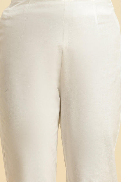 Ecru Solid Slim Pants With Printed Kota Border - wforwoman