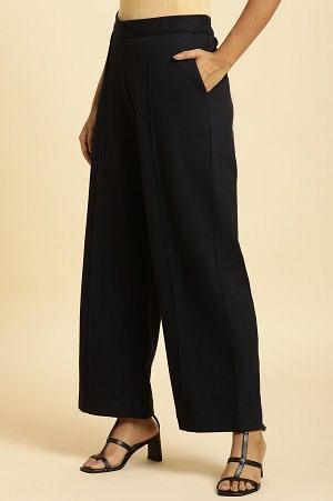 Navy Blue Pin Tuck Trouser Pants - wforwoman