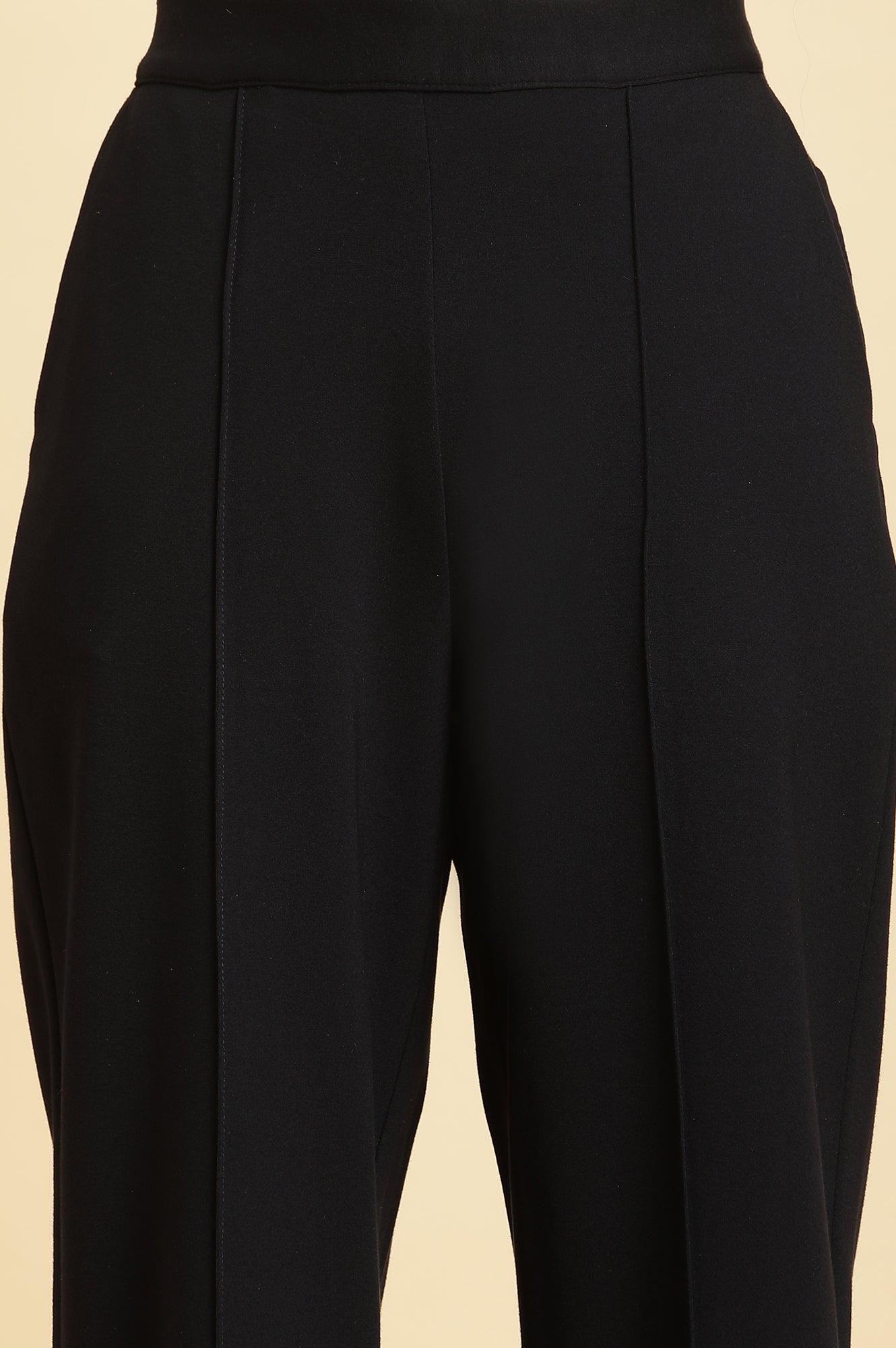 Navy Blue Pin Tuck Trouser Pants - wforwoman