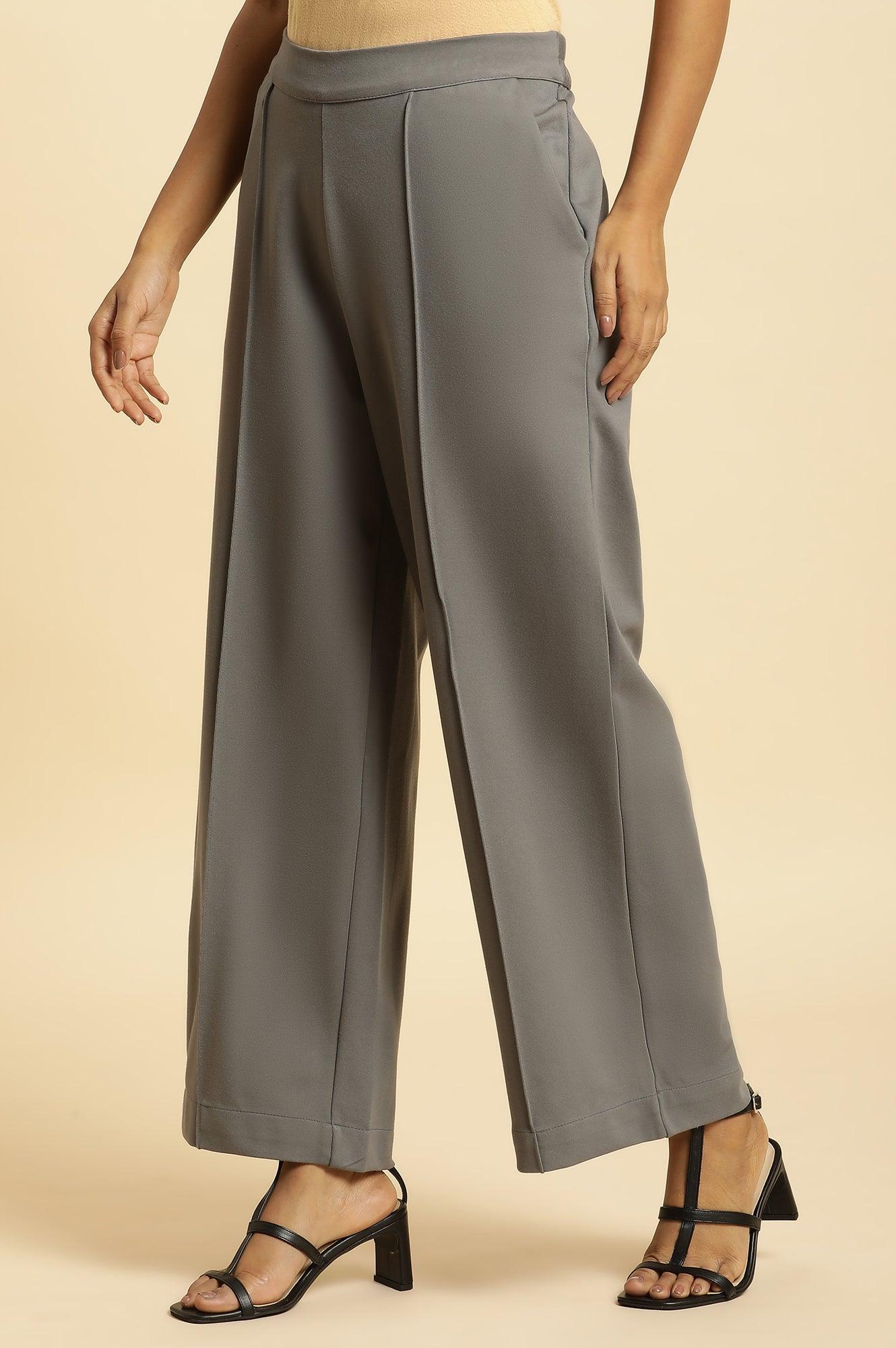 Grey Pin Tuck Trouser Pants - wforwoman