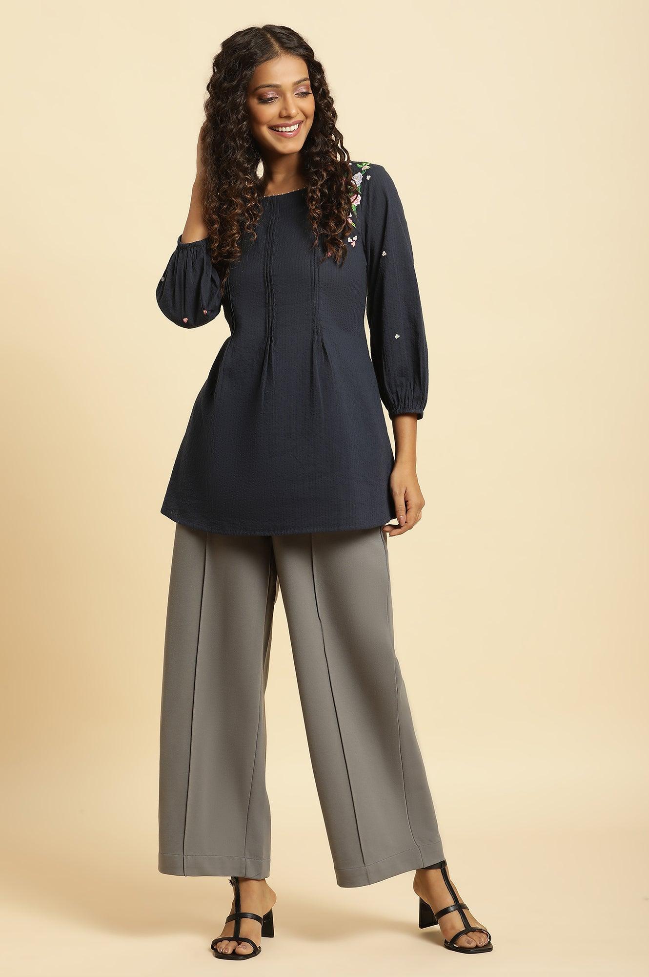 Grey Pin Tuck Trouser Pants - wforwoman