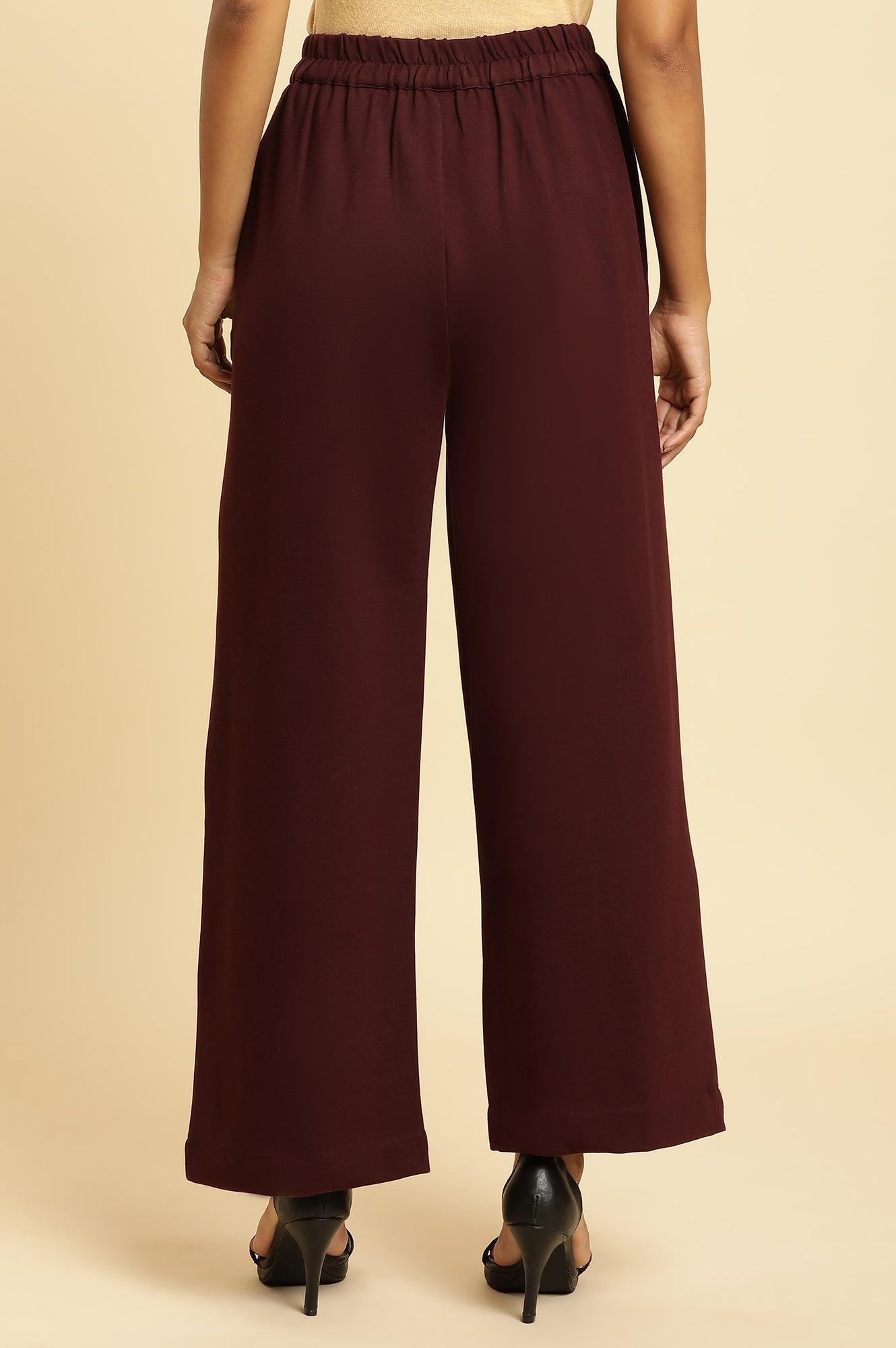 Wine Pin Tuck Trouser Pants - wforwoman