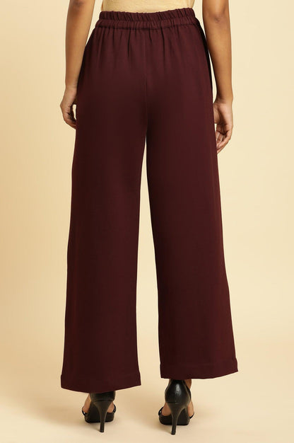 Wine Pin Tuck Trouser Pants - wforwoman