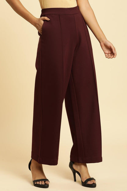 Wine Pin Tuck Trouser Pants - wforwoman