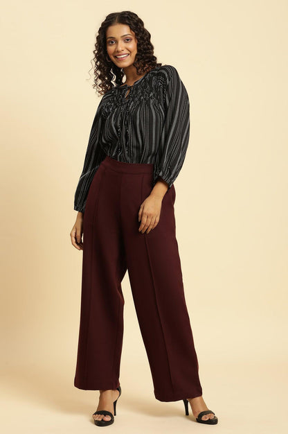 Wine Pin Tuck Trouser Pants - wforwoman