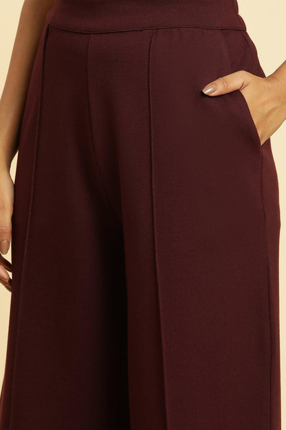 Wine Pin Tuck Trouser Pants - wforwoman