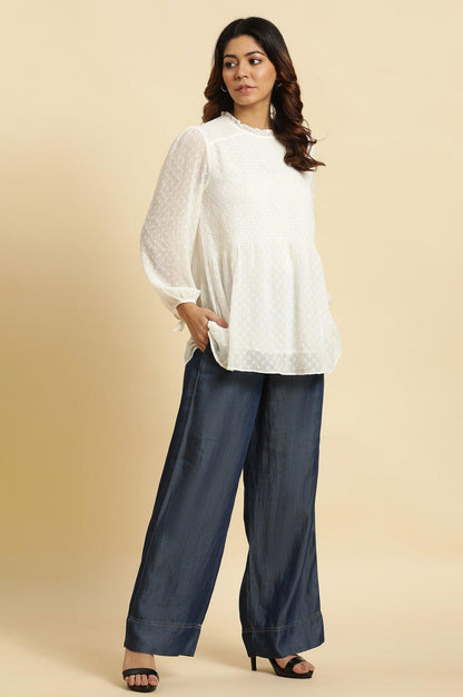 Blue Wide Leg Denim Flared Pants - wforwoman