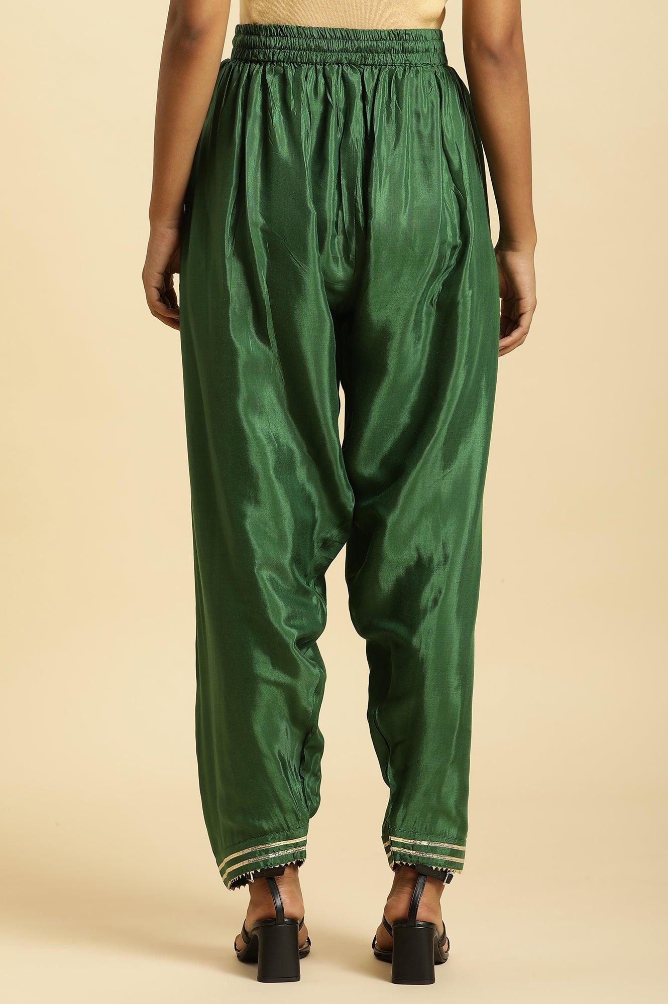 Dark Green Salwar Pants With Gota Lace - wforwoman