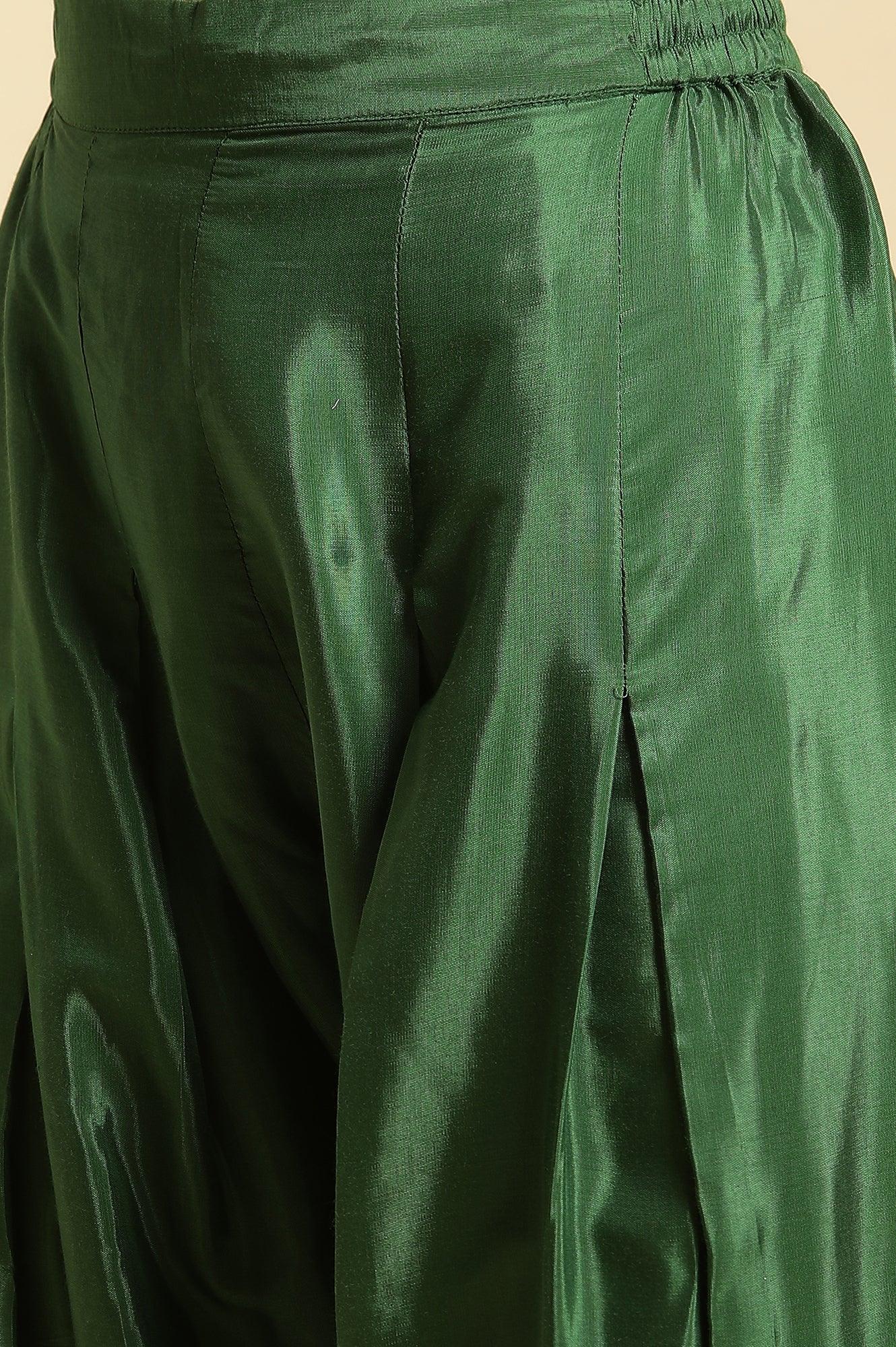 Dark Green Salwar Pants With Gota Lace - wforwoman