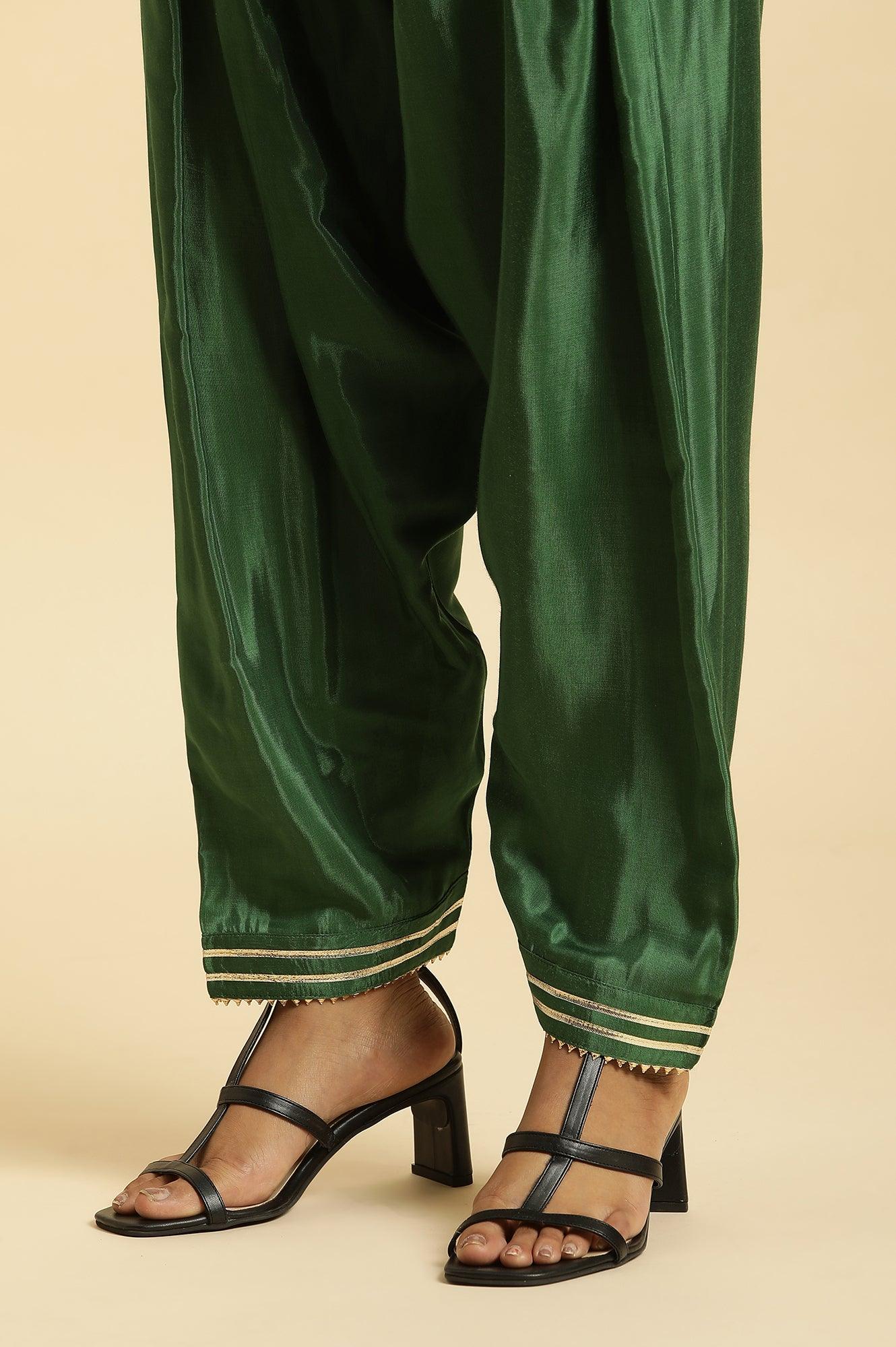 Dark Green Salwar Pants With Gota Lace - wforwoman