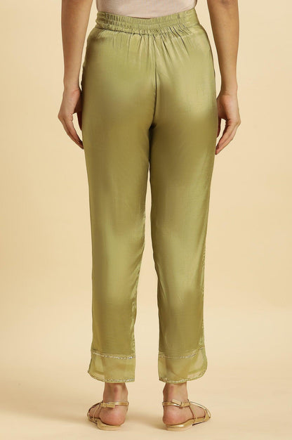 Green Solid Slim Pants With Organza Insert - wforwoman