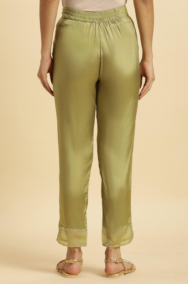 Green Solid Slim Pants With Organza Insert