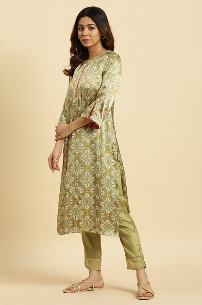 Green Solid Slim Pants With Organza Insert - wforwoman