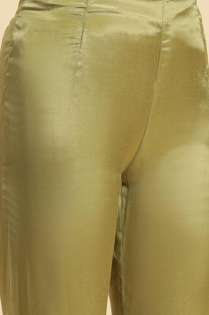 Green Solid Slim Pants With Organza Insert - wforwoman