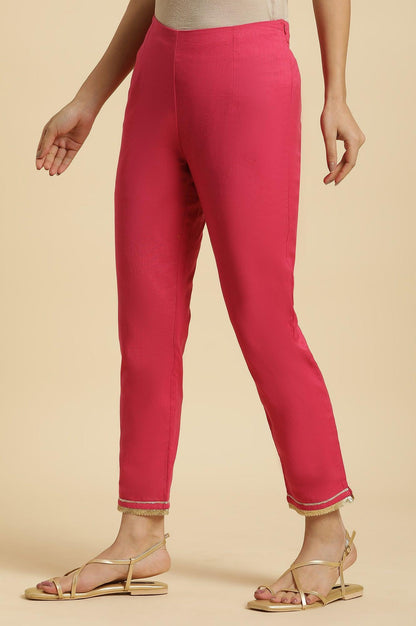 Pink Solid Pants With Gota Trim At Hem - wforwoman