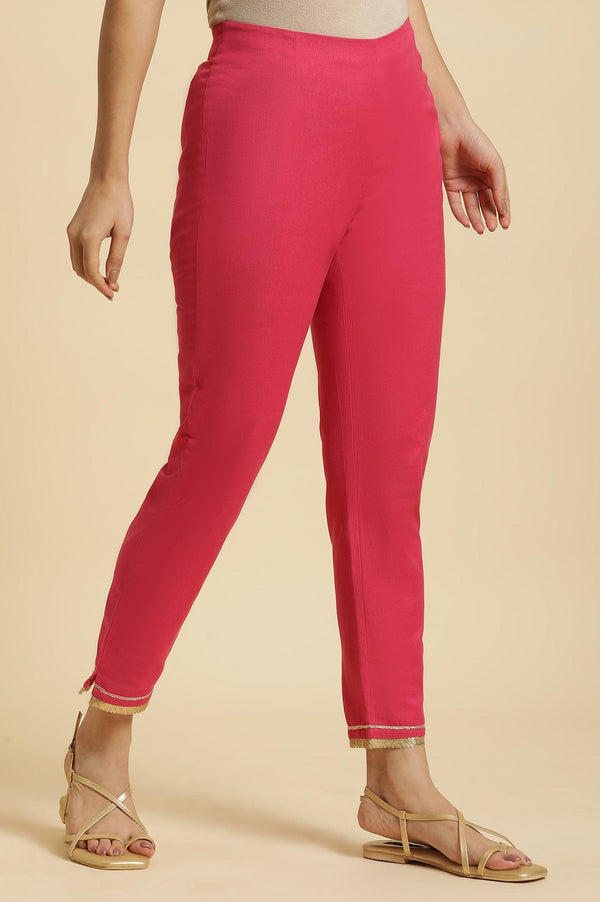 Pink Solid Pants with Gota Trim at Hem