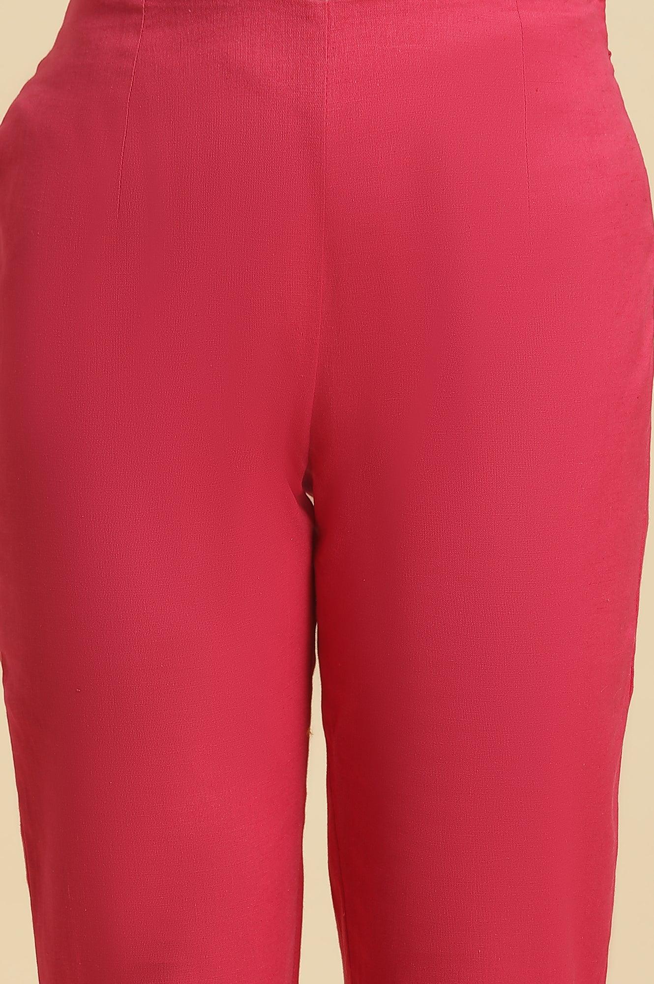 Pink Solid Pants With Gota Trim At Hem - wforwoman