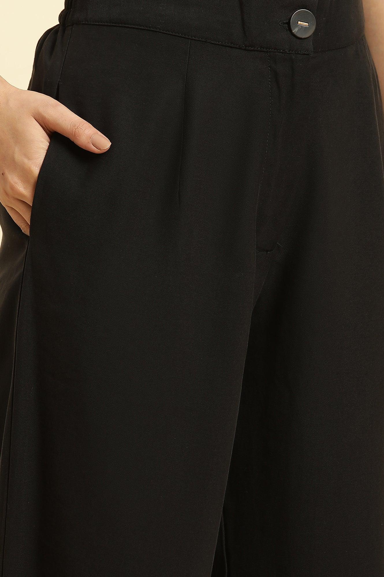 Black Straight Trouser With Button Tab On Hemline - wforwoman
