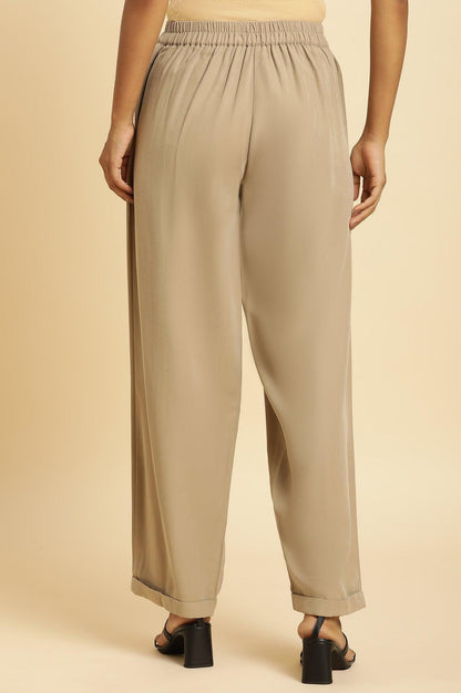 Beige Straight Western Straight Trouser - wforwoman
