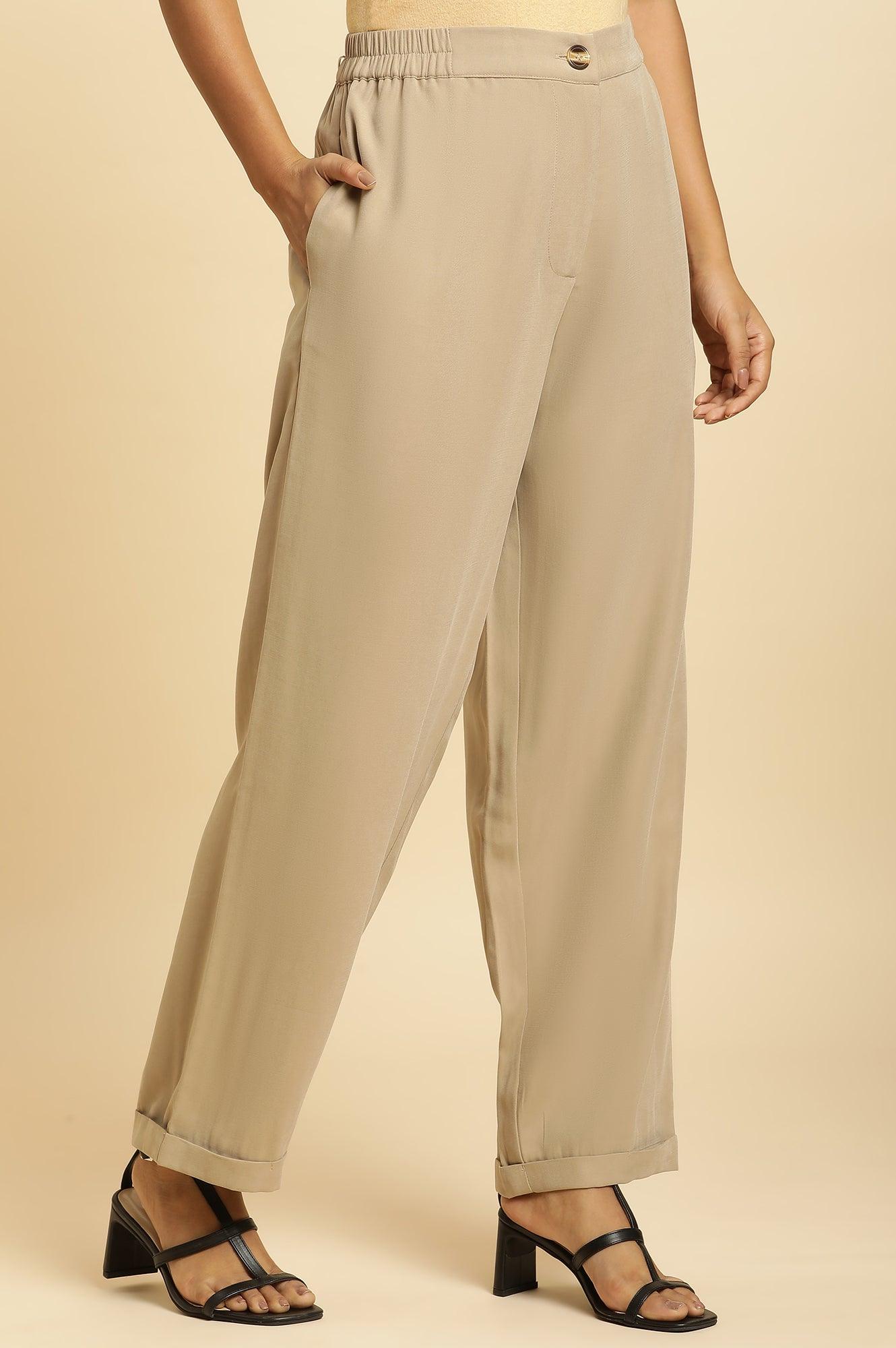Beige Straight Western Straight Trouser - wforwoman