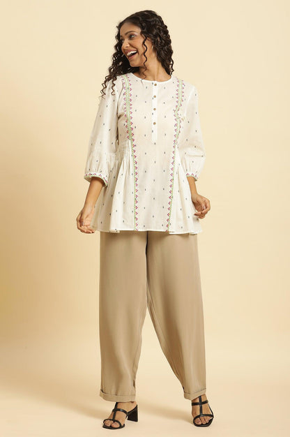 Beige Straight Western Straight Trouser - wforwoman