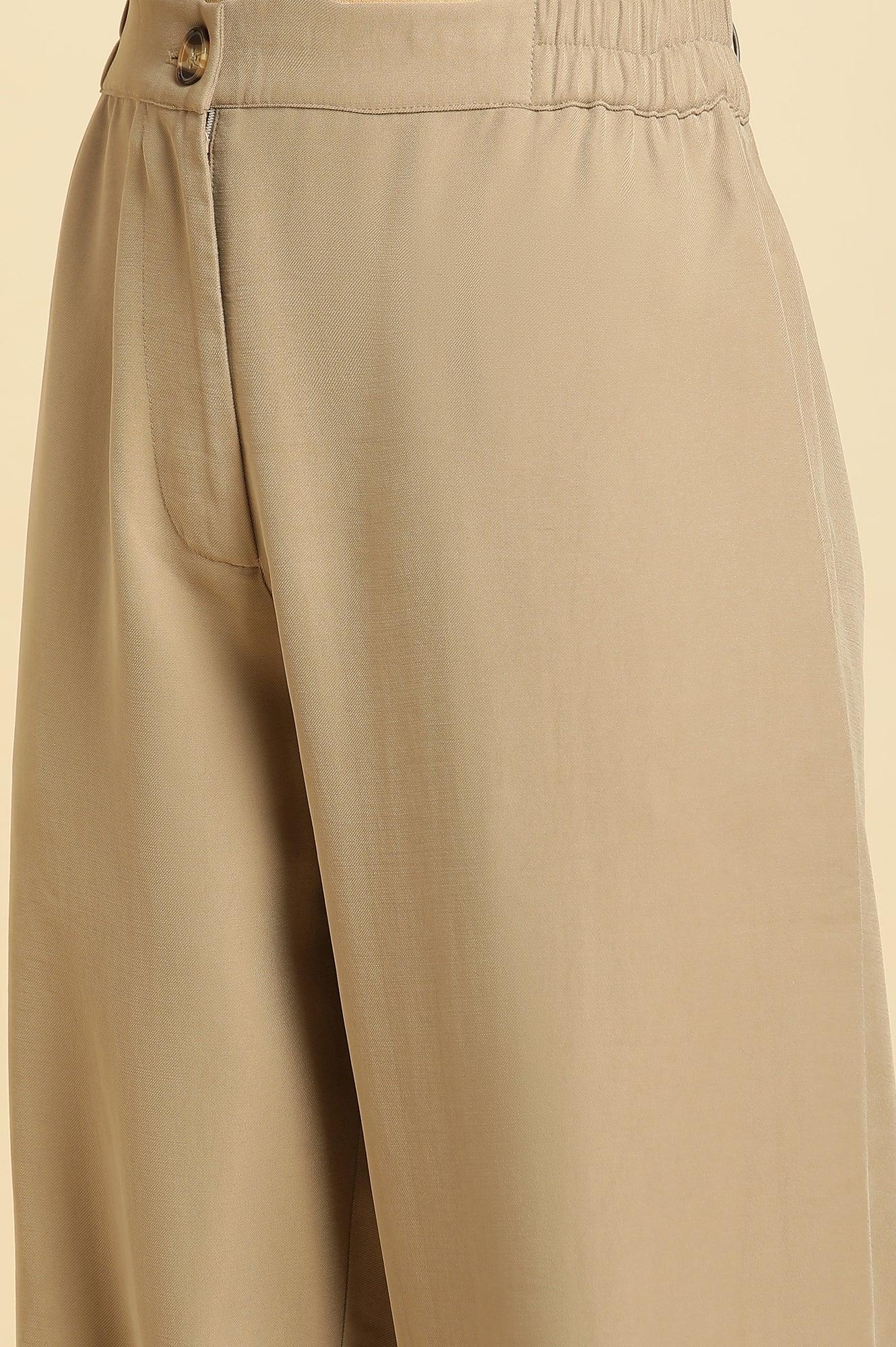 Beige Straight Western Straight Trouser - wforwoman