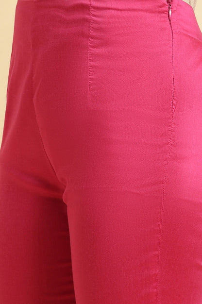 Pink Slim Pants With Embroidered Hemline