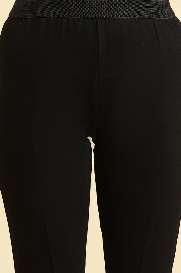 Black Solid Mid-rise Leggings in Ankle Length