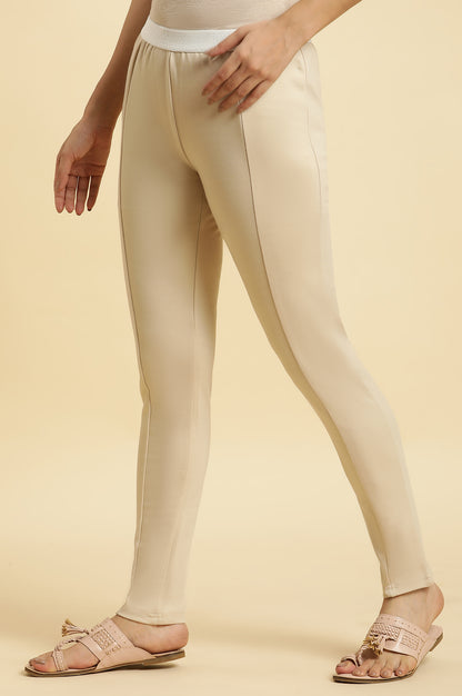 Beige Solid Skinny Rayon Legging