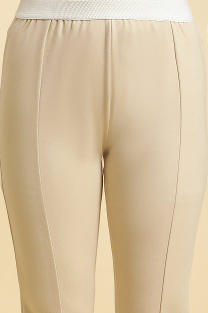 Beige Solid Skinny Rayon Legging