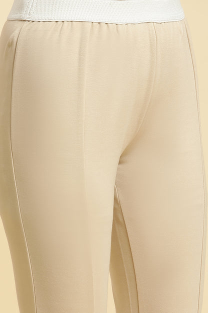 Beige Solid Skinny Rayon Legging