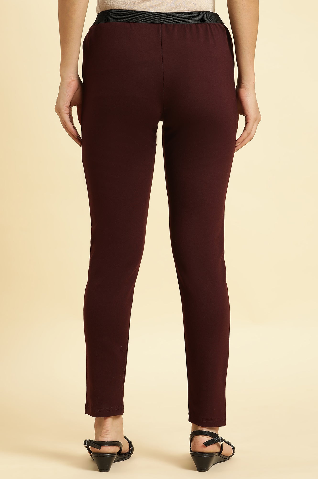 Maroon Solid Skinny Rayon Legging