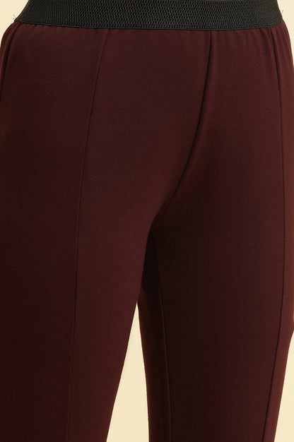 Maroon Solid Skinny Rayon Legging