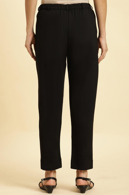 Black Slim Fit Elasticated Western Pants - wforwoman
