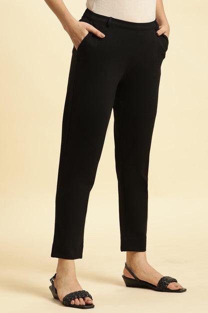 Black Slim Fit Elasticated Western Pants - wforwoman