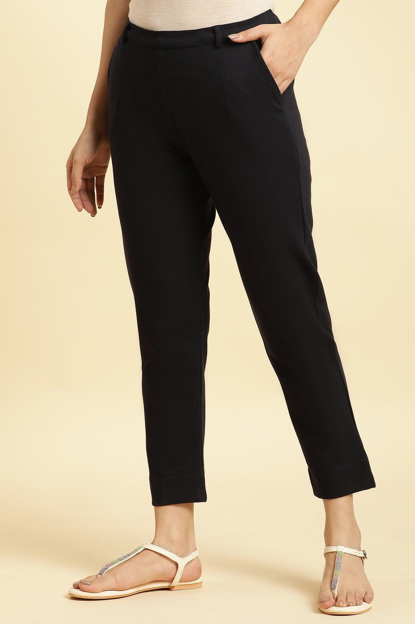 Blue Slim Fit Elasticated Western Pants - wforwoman
