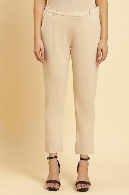 Beige Slim Fit Elasticated Western Pants - wforwoman