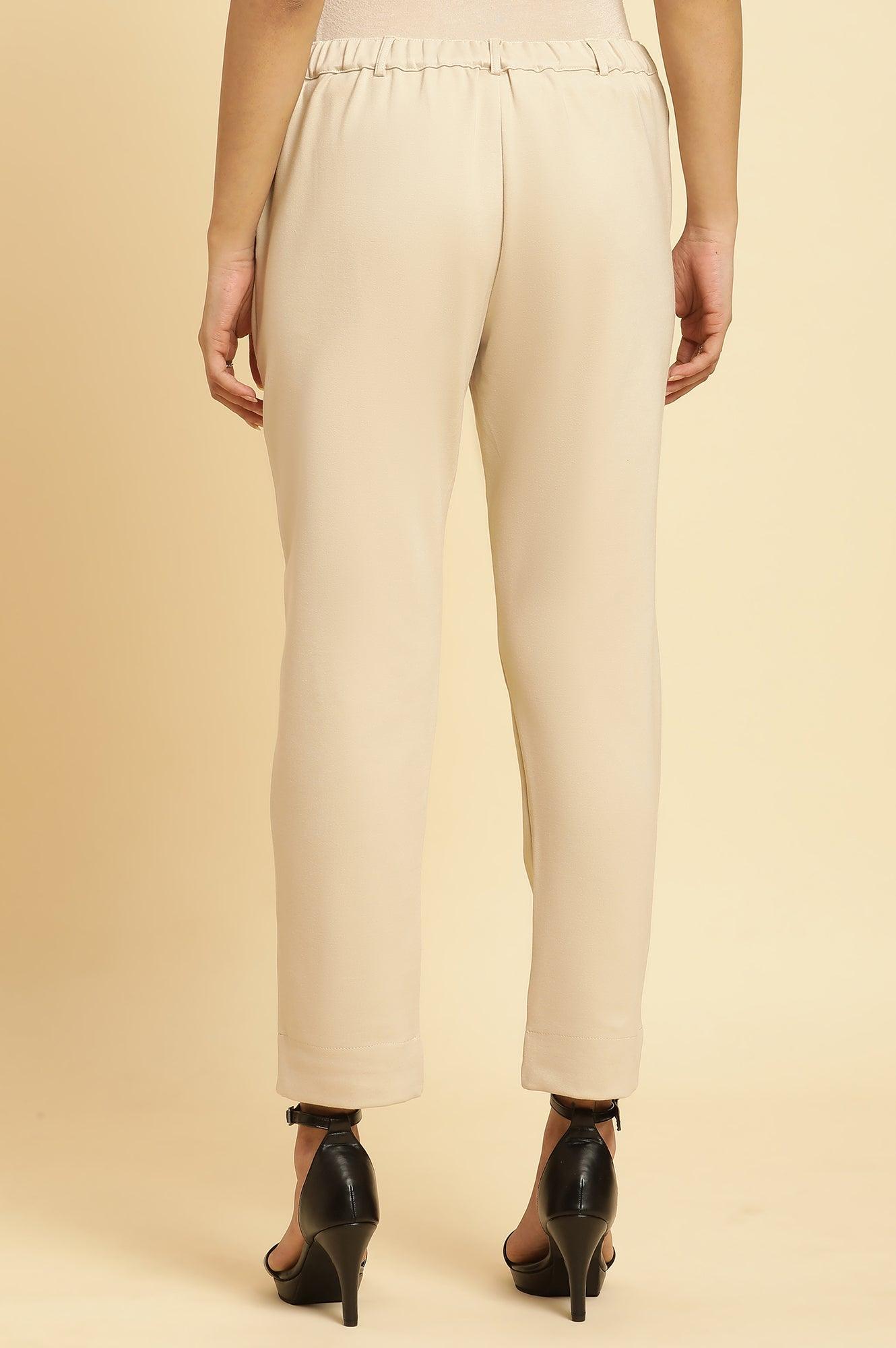 Beige Slim Fit Elasticated Western Pants - wforwoman