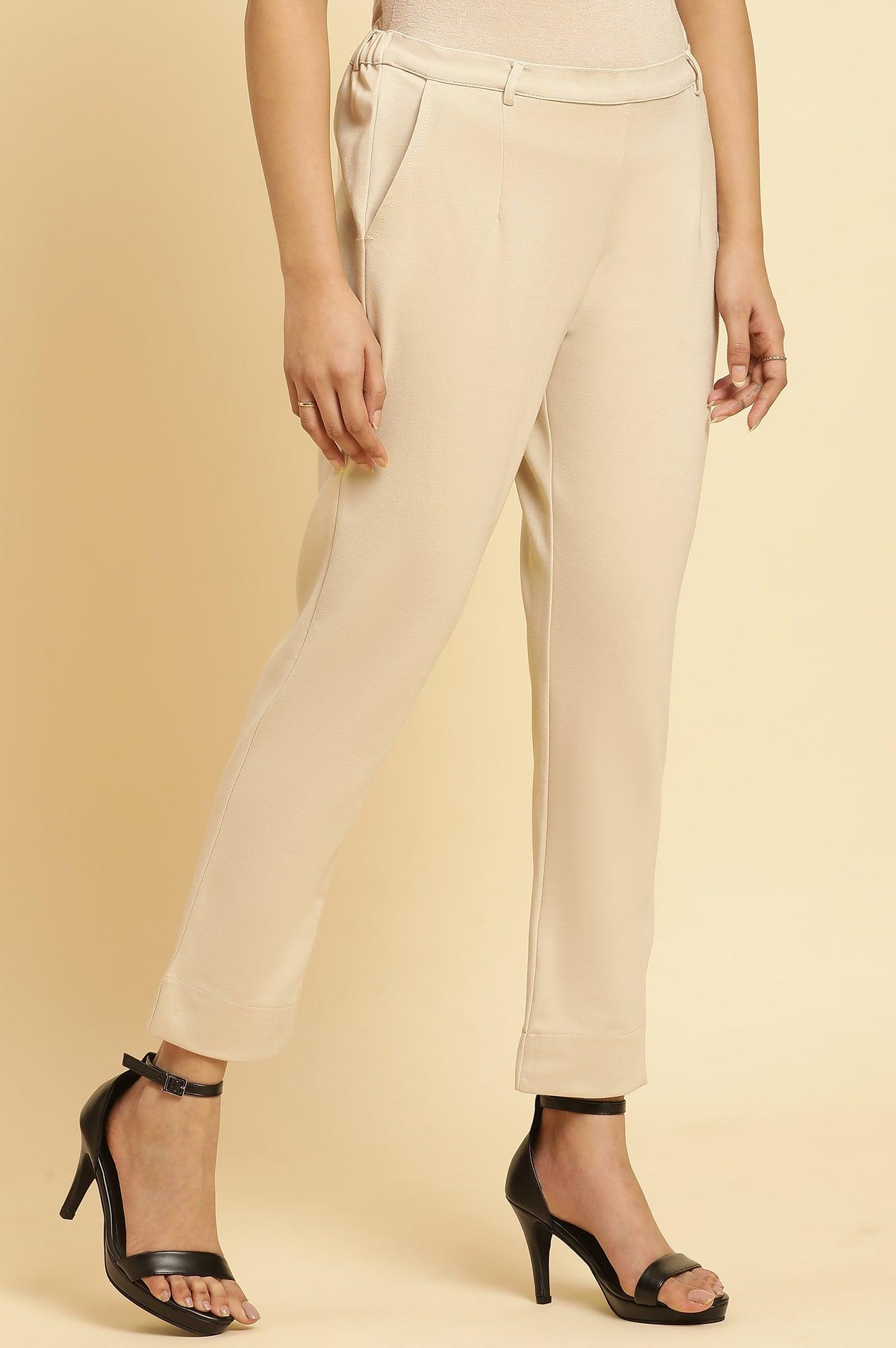 Beige Slim Fit Elasticated Western Pants - wforwoman