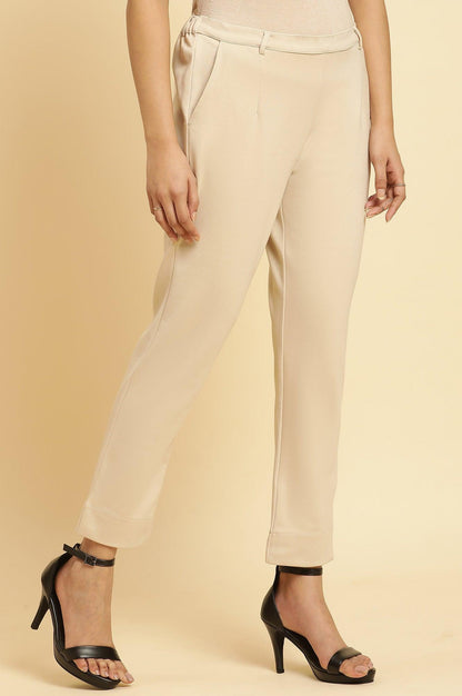 Beige Slim Fit Elasticated Western Pants - wforwoman