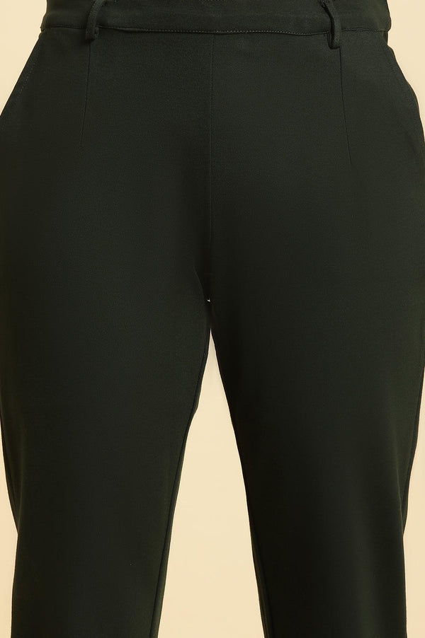 Dark Green Slim Fit Elasticated Western Pants