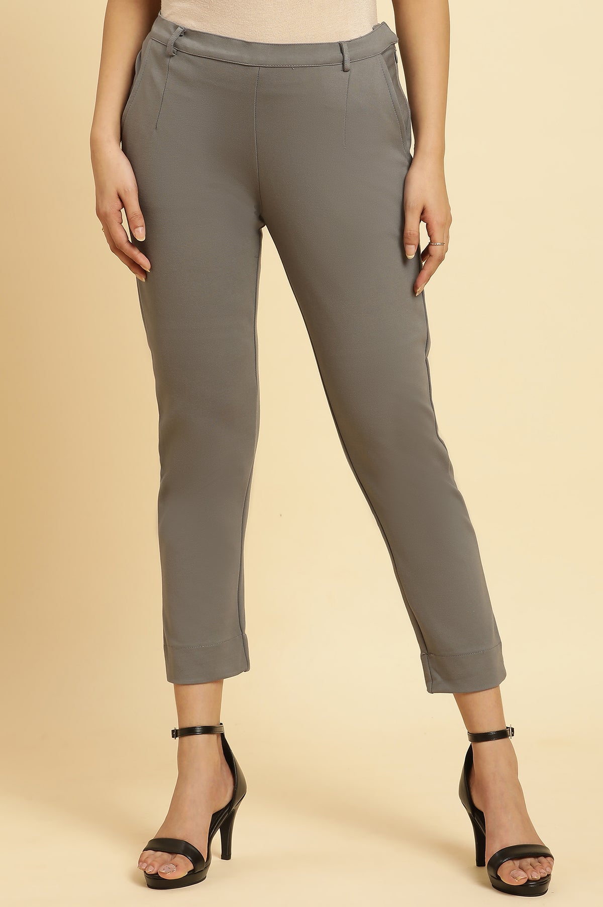 Grey Slim Fit Elasticated Western Pants - XS