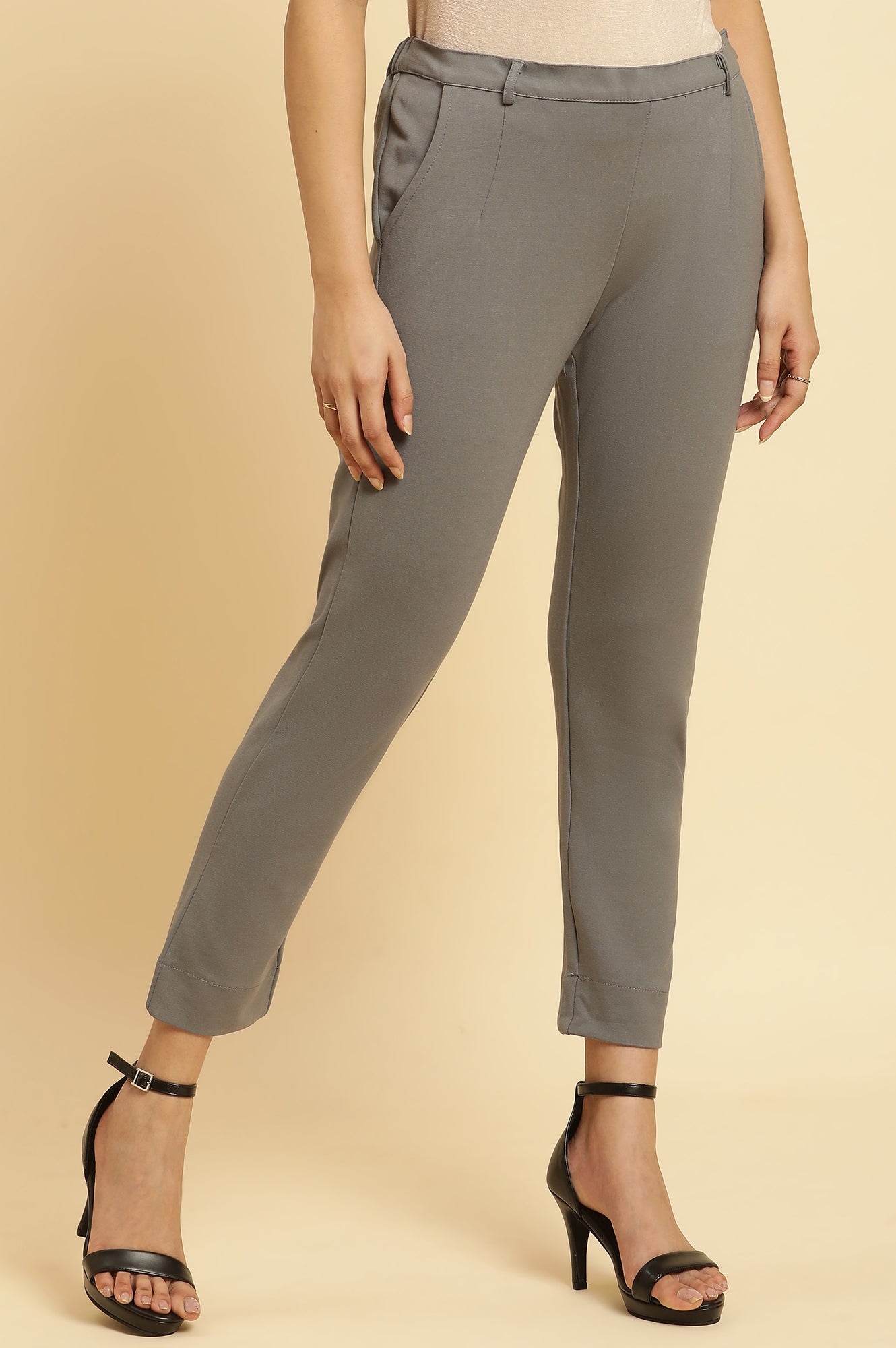 Grey Slim Fit Elasticated Western Pants