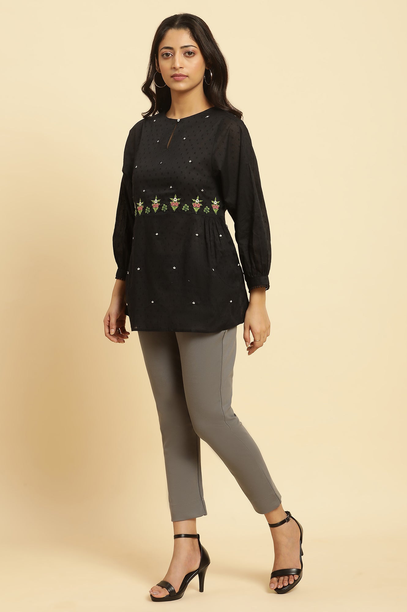 Grey Slim Fit Elasticated Western Pants