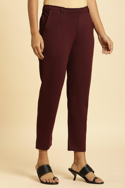 Wine Slim Fit Elasticated Western Pants - wforwoman