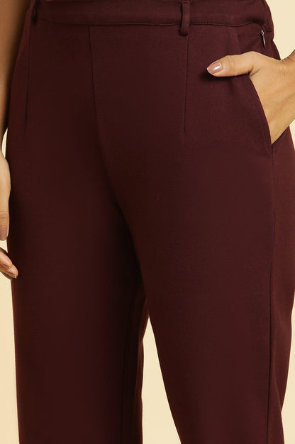 Wine Slim Fit Elasticated Western Pants - wforwoman