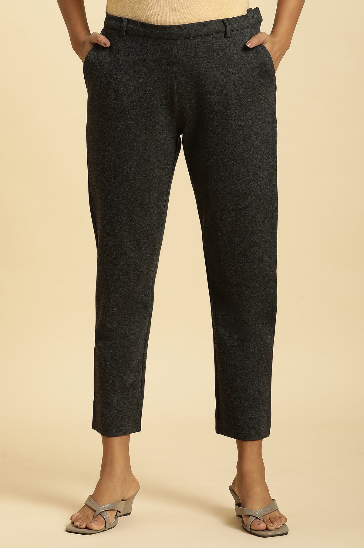 Grey Slim Fit Elasticated Western Pants - XS